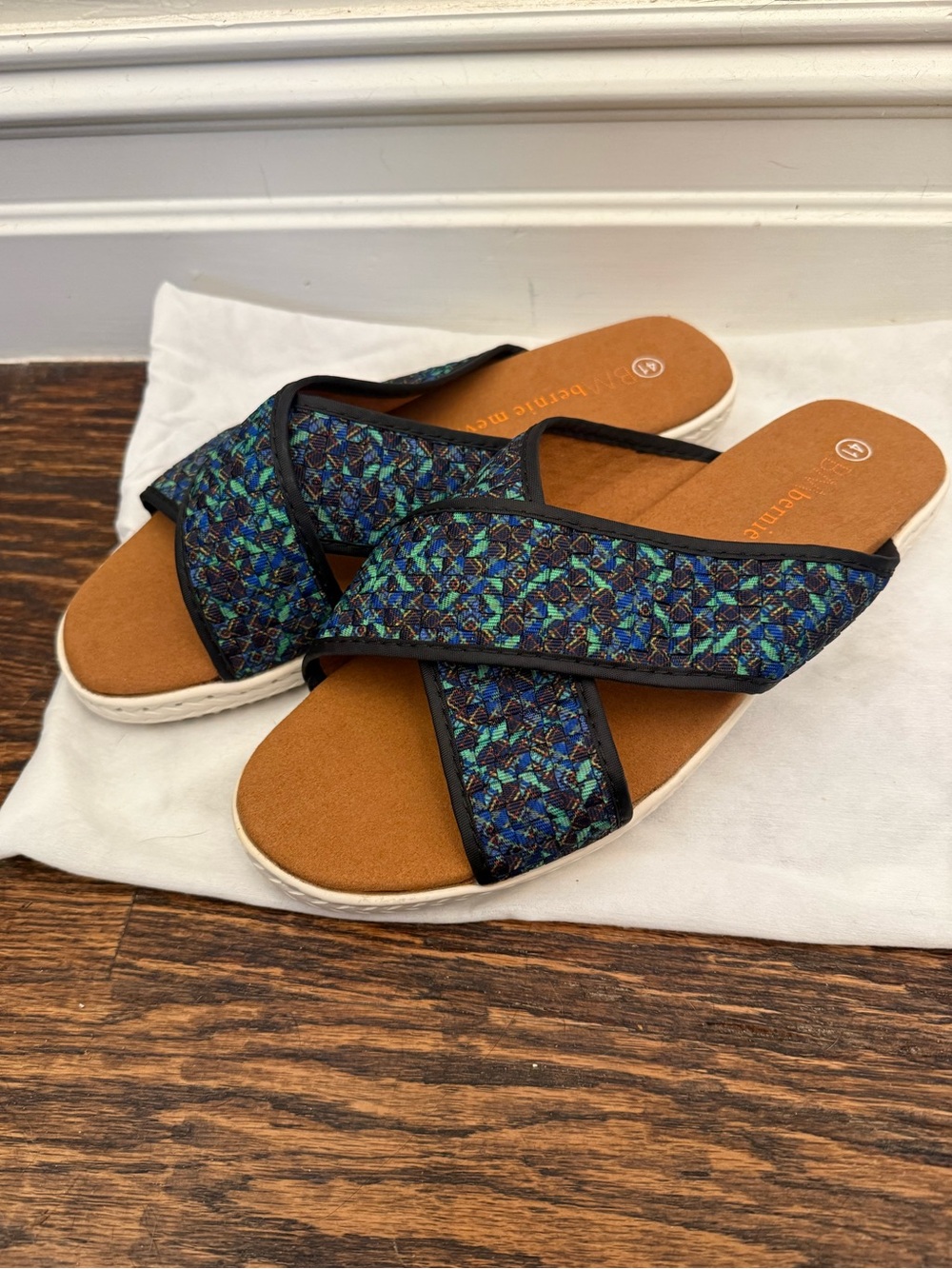 Bernie Mev Avon Cross Strap Blue Green Slides Sandals - Womens US 10 EU 41